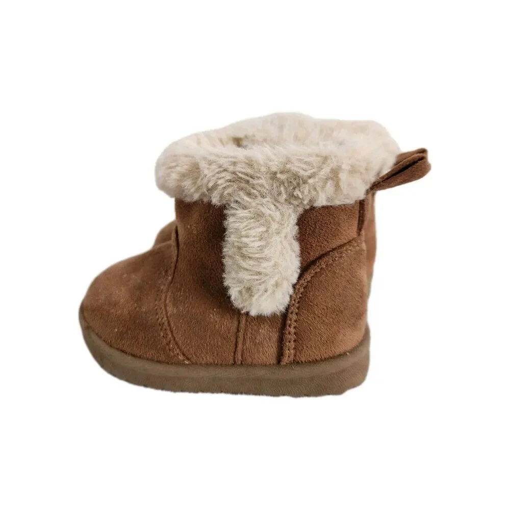 Wonder Nation Infant Girls Faux Fur Lined Ankle Boots Tan Shearling Size 4 EUC